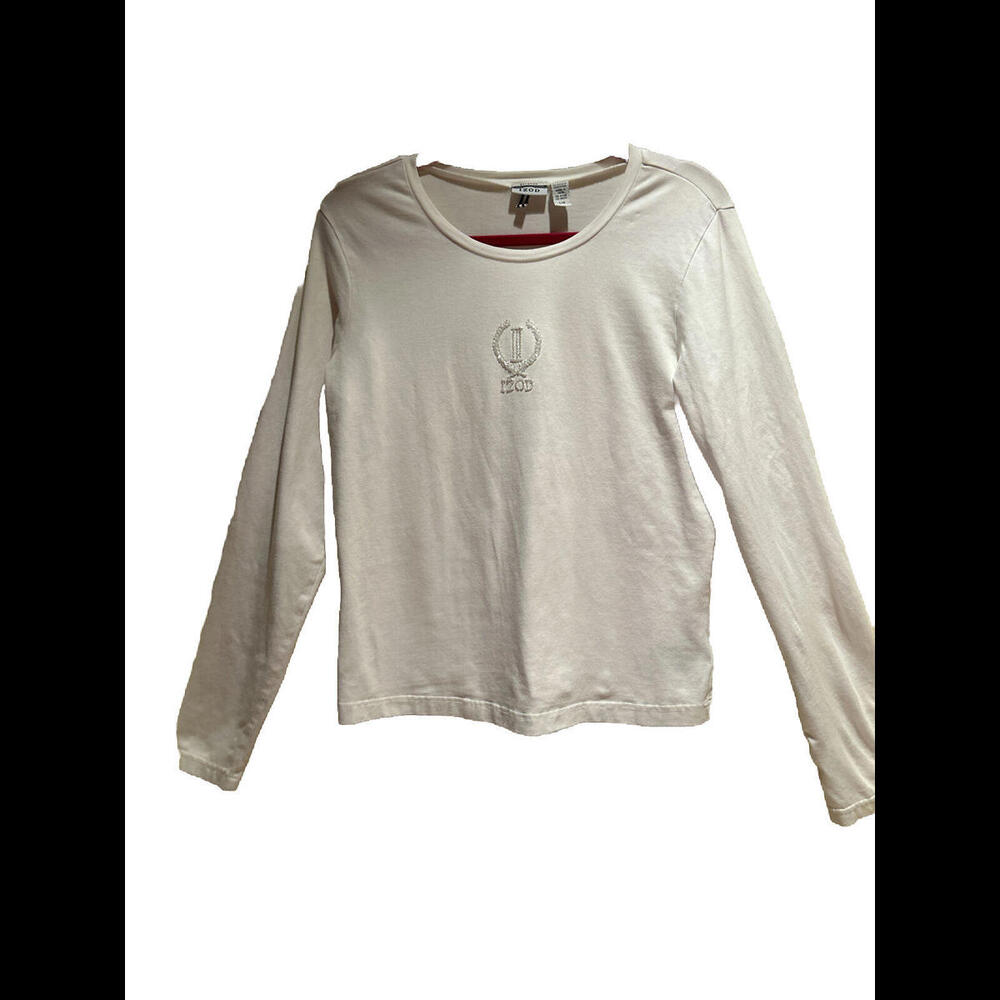 👚🐩IZOD Women's Long Sleeve Top Size Large Stretch  With Beaded Design Logo